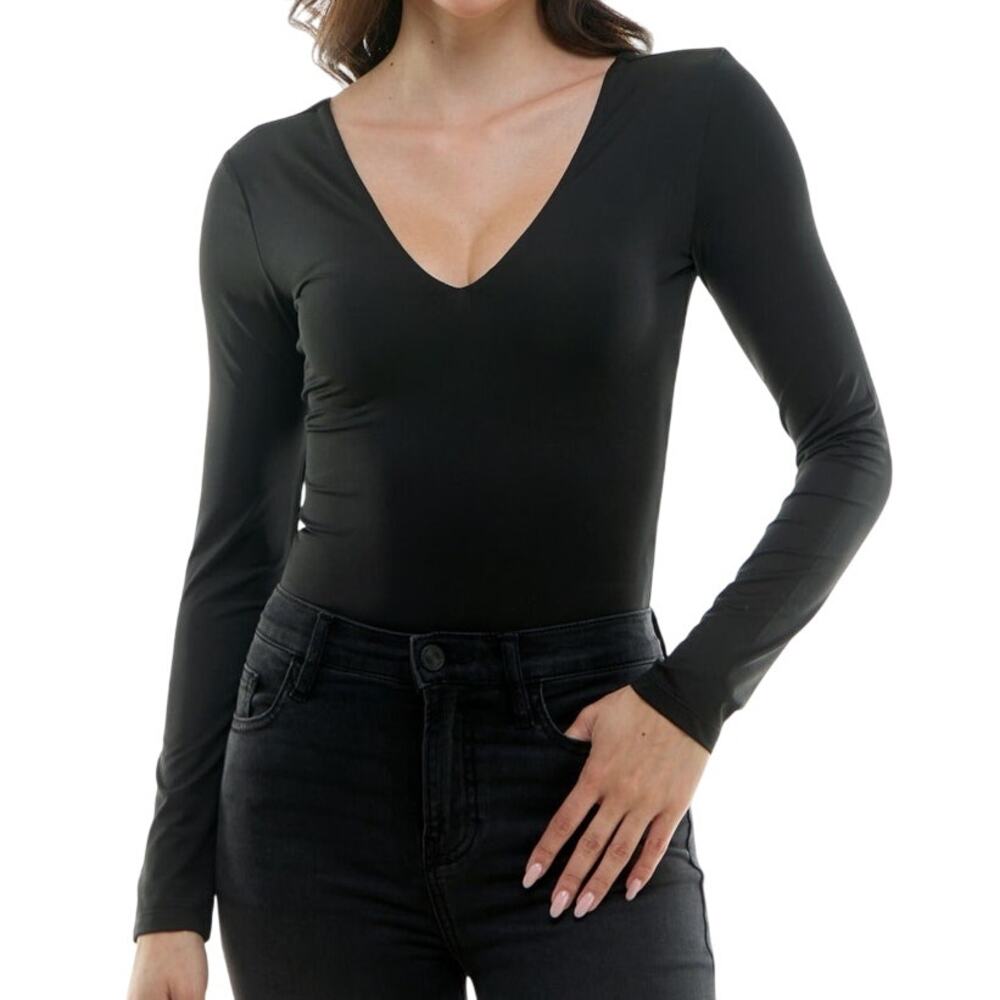 Urban Social Women's Double V Bodysuit Black Size L NWOT Effortless Comfort